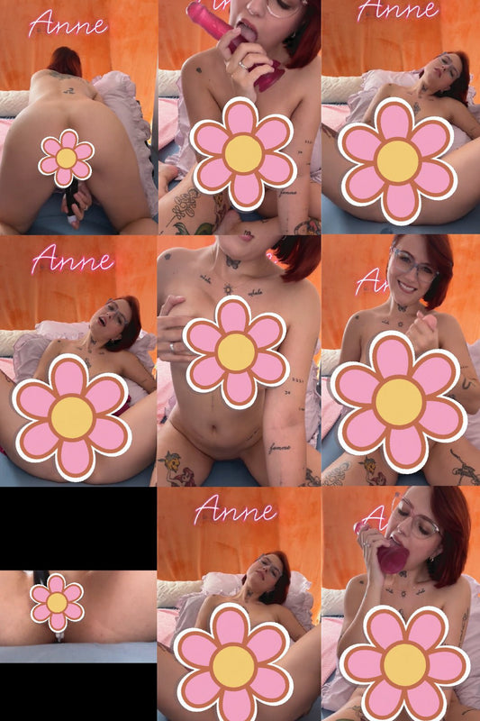 Collage met Liefs Anne in verschillende naakte poses voor korte solo seksvideo’s kopen